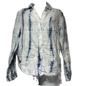 Belle Dahl linen tie dye long sleeve button up collared blouse shirt Size XS